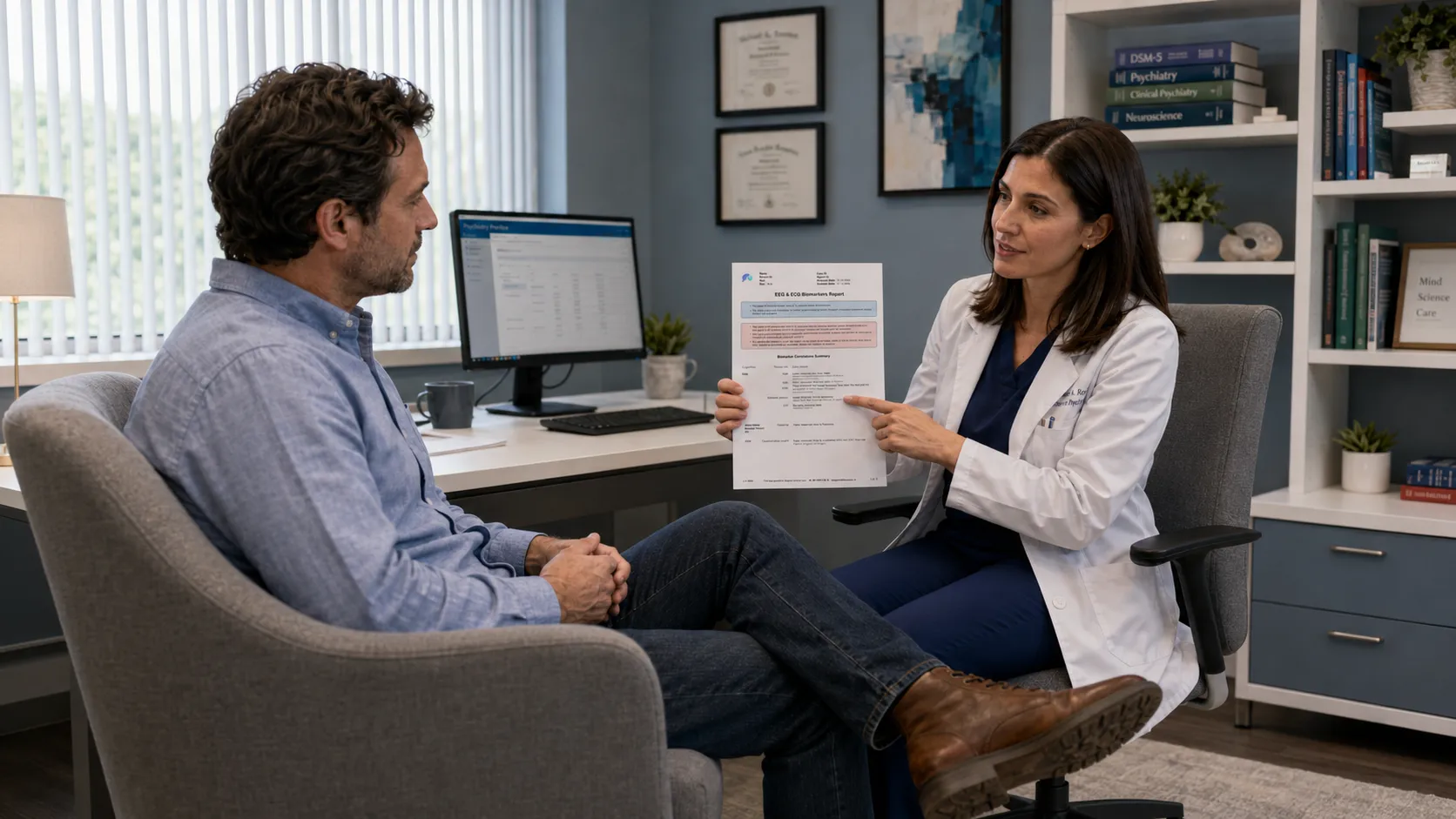 Physician discussing a DeepPsy report with a patient