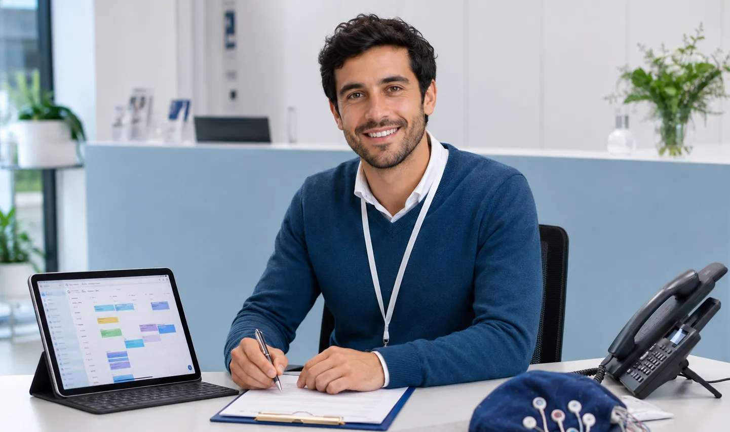 Healthcare professional coordinating a patient recording pathway